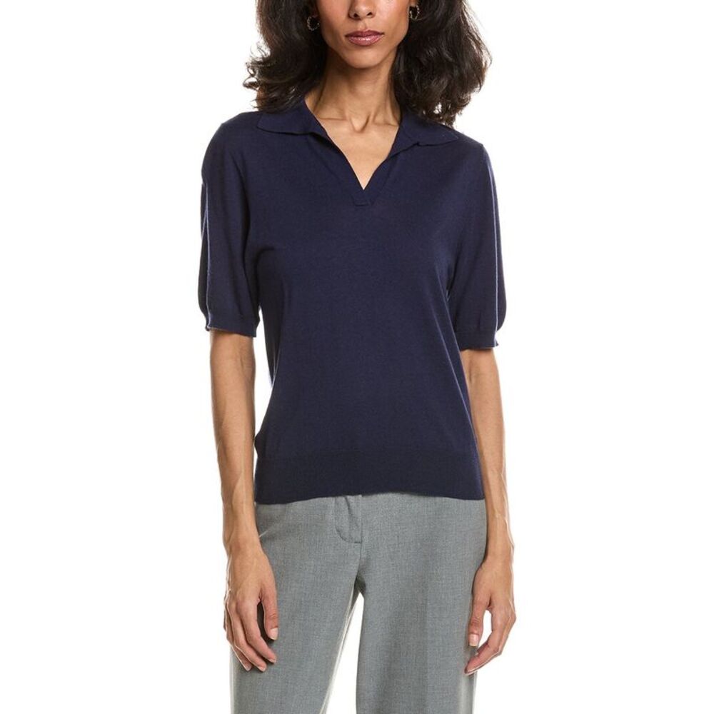 Forte Womens  Summer Polo Silk & Cashmere-Blend Sweater, Navy